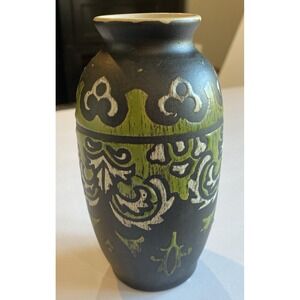 Elegant Expressions Hosley Black Ceramic Green Design Vase 6"